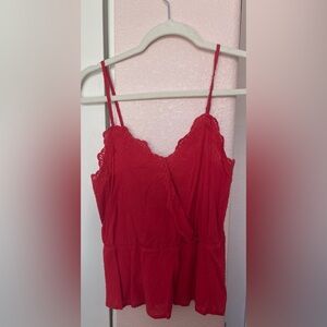 Red Lace Trim Tank Top